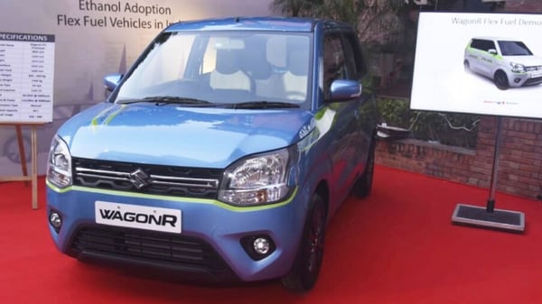 A Maruti WagonR on display as a flexible fuel vehicle at the SIAM Ethanol Technology Show;