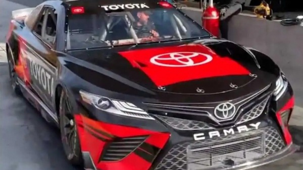 The all-electric Toyota Camry TRD could be a preview of future NASCAR models.  (Image credit: Twitter/Joe Gibbs Racing)