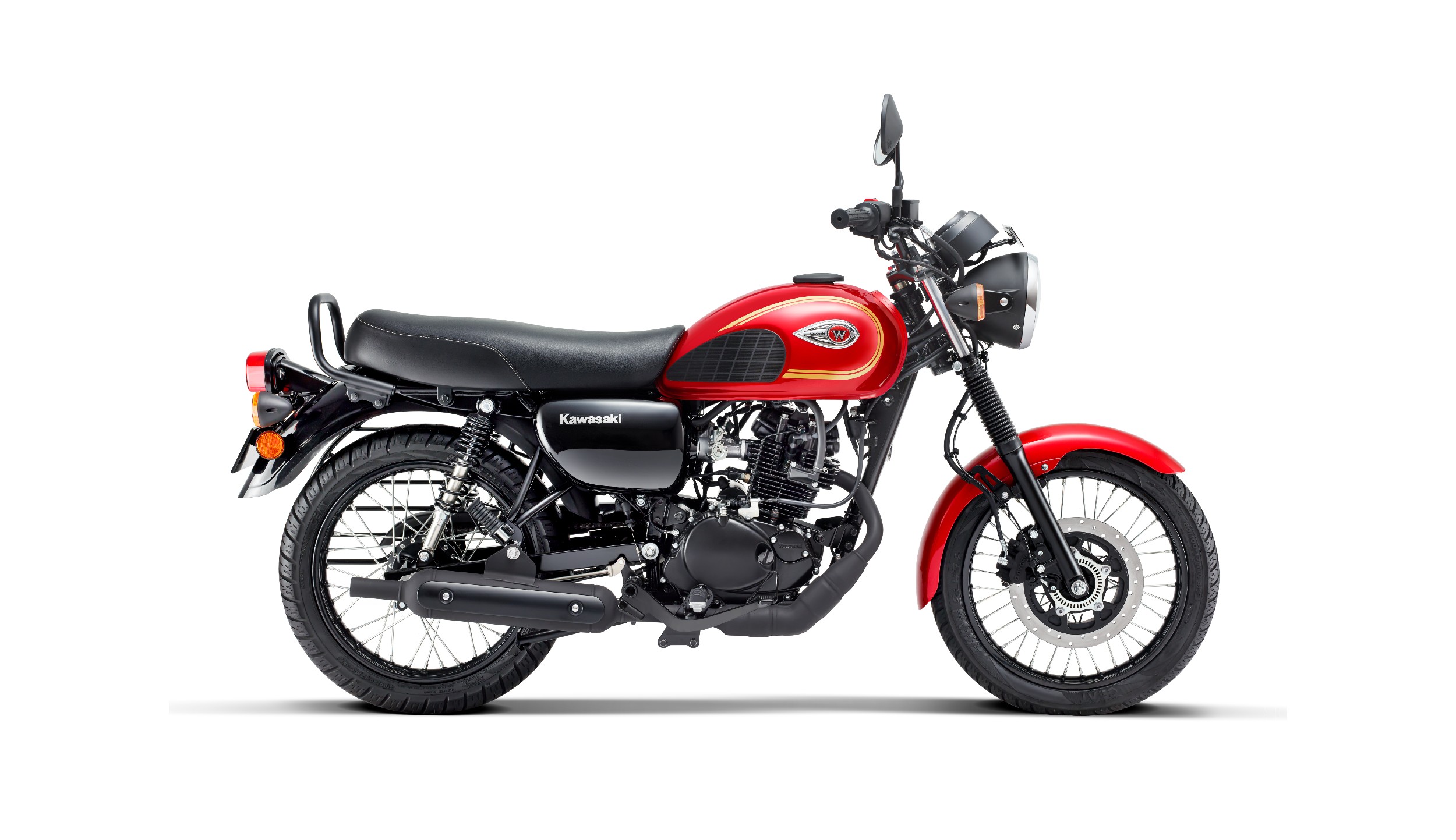 The W175 draws power from a 177 cc single-cylinder air-cooled motor
