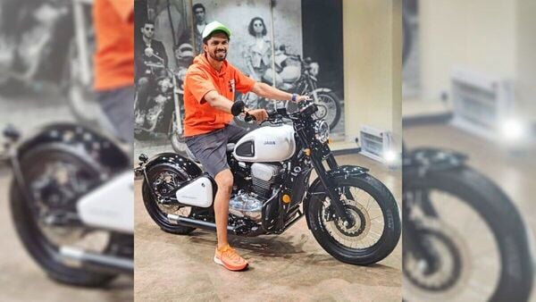 Ruturaj Gaikwad seen taking delivery of his new motorcycle, Jawa 42 Bobber 