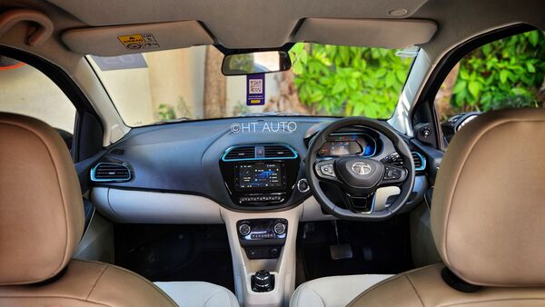Take a look at the dashboard layout inside the top-end Tiago EV.