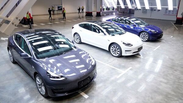 Tesla's Giga Shanghai factory produces Model 3 and Model Y cars.  (Reuters)