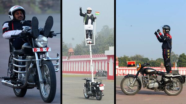 BSF bike stunt team has created three different records riding on Royal Enfield motorcycles recently.