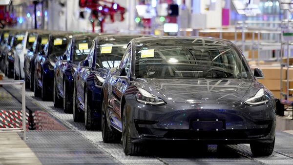 Tesla Model 3 vehicles are seen at its factory in Shanghai, China.  (File photo) (REUTERS)