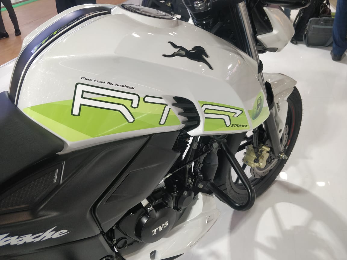 Ethanol-powered TVS Apache RTR 200 4V on display at Auto Expo 2023