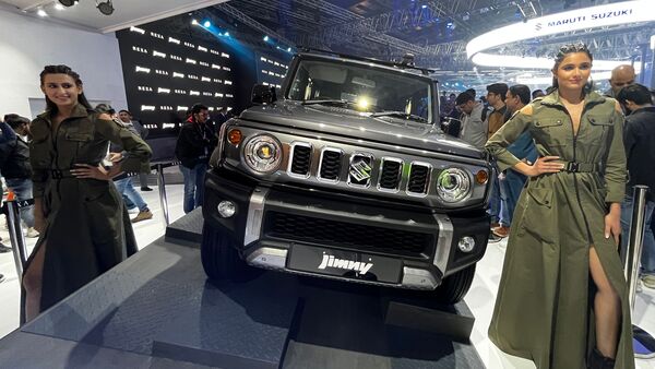 A special edition Maruti Suzuki Jimny is on display at the company's booth at Auto Expo 2023.