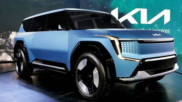 The Kia EV9 is one of the biggest highlights at the South Korean auto giant's Auto Expo 2023 pavilion, showcasing a high-end electric vehicle and the automaker's future design philosophy for all-electric vehicles.