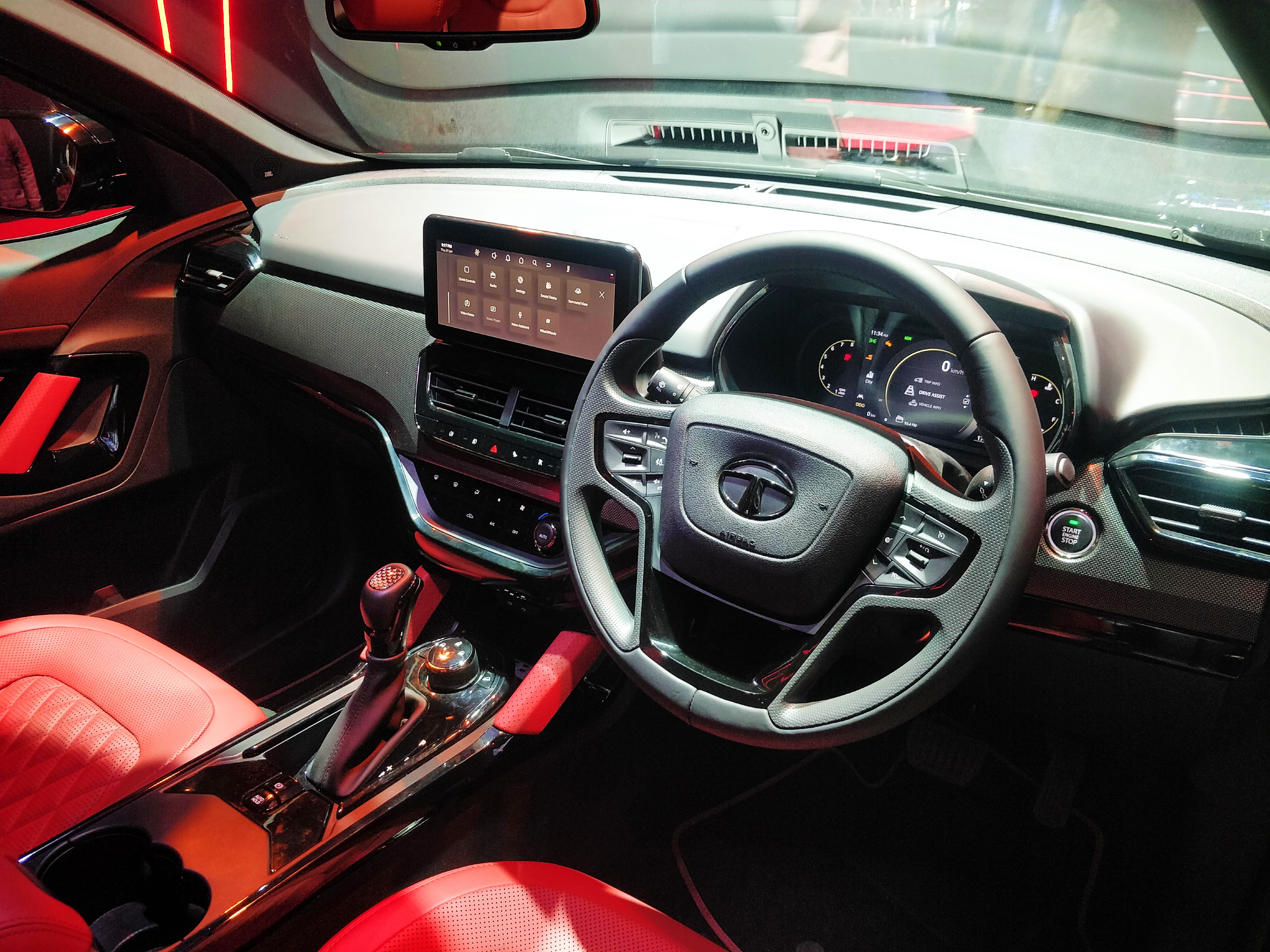 Notable improvements the new red leather upholstery and inserts, as well as the digital console and 10.25-inch touchscreen infotainment system 2023 Tata Harrier and Safari Dark Editions