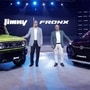Maruti Suzuki Jimny (left) and Fronx unveiled at Auto Expo 2023.