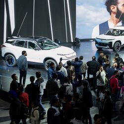 The Tata Motors pavilion at the Auto Expo 2023 showcased from EVs to CNG vehicles as well as concept cars to give an idea of things to come from the Indian carmaker in near future. (Bloomberg)