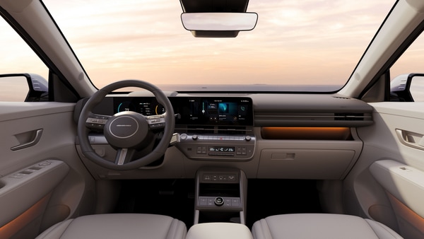 The cabin of the new Kona EV is more linear with a minimalist and streamlined design.
