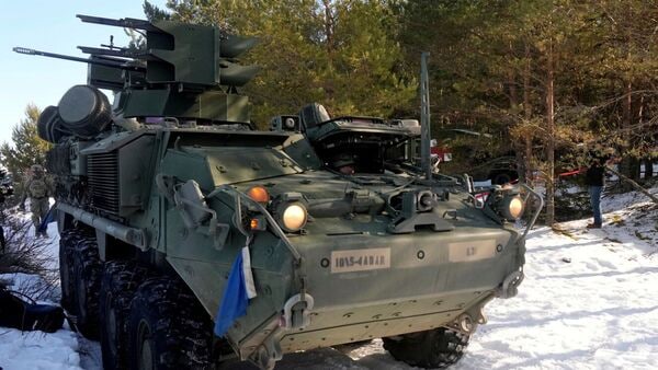 Documentary photo of the US Army's Stryker combat vehicle.