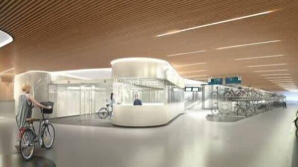 An artistic impression of the underground bicycle parking facility in Amsterdam.  (Twitter)