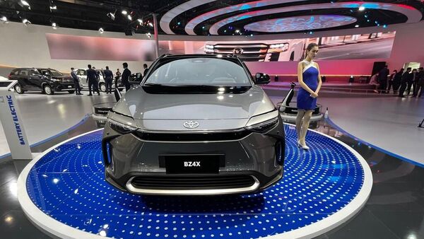 The Toyota bZ4X at the 2023 Auto Expo.