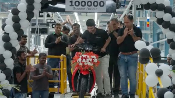Ather Energy rolled out its 100,000th electric scooter from its factory today.