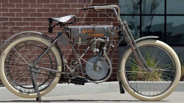 Check out the 1908 Strap Tank Harley-Davidson.  (Courtesy: Mecum Auctions)