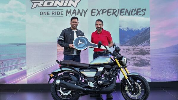 MS Dhoni receives TVS Ronin.