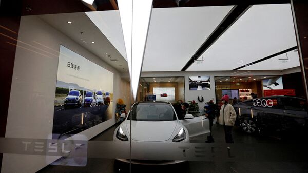 A file photo of a Tesla Model 3 parked at a company showroom in Beijing.  (Reuters)