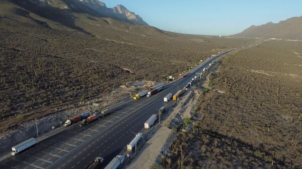 An aerial view shows part of the Monterrey-Saltillo highway, near land where Tesla says it could build a new Gigafactory in the Mexican state of Santa Catarina.  (Reuters)