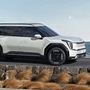 Kia will be offering EV9 as a six or seven seater SUV. On the sides, there are flush door handles and a charging port.