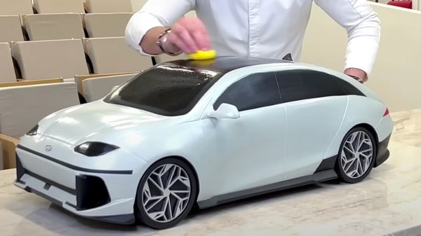 A modern Ioniq 6 made of pure chocolate that won't drive, but looks absolutely delicious.  (Image credit: Youtube/Amaury Guichon).