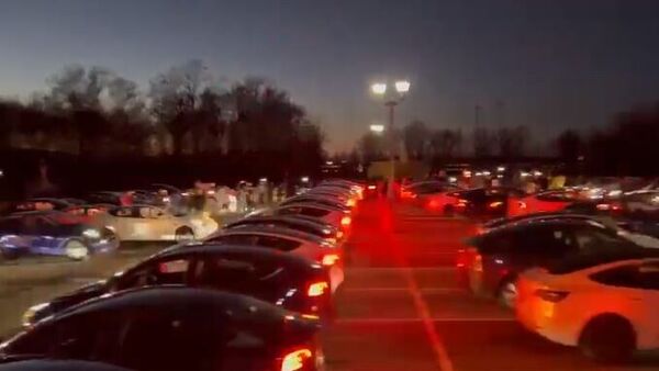 Screenshot from the viral video of a Tesla car flashing in sync with RRR's Naatu Naatu song.  (@RRRMovie/Twitter)
