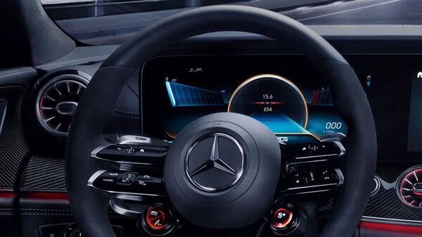 The high-performance version comes with an AMG Performance steering wheel as standard.  It has a dual-prong design. 