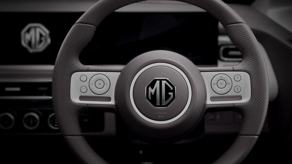 A teaser image of the steering wheel in the upcoming MG Comet EV.