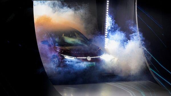 The Volkswagen ID.7 electric sedan made its debut at an event on the eve of the Shanghai Auto Show in China.  (Reuters)