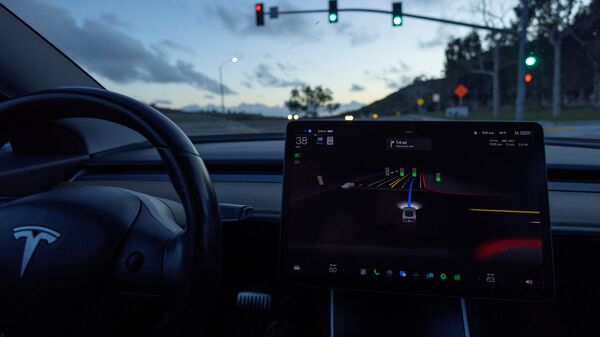 A Tesla Model 3 vehicle using the Full Self-Driving beta software (FSD) on roads in California, USA.  (Reuters)