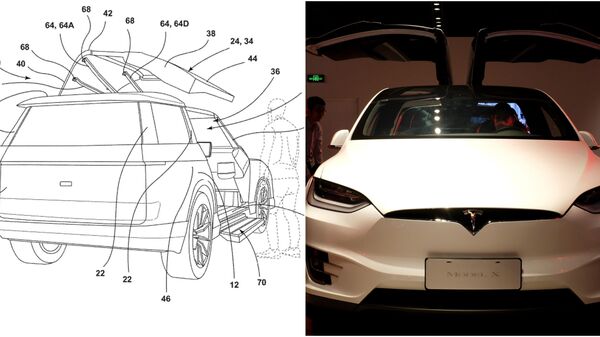 Ford patents for bird wings (L) and Tesla Model X (R) (US Patent and Trademark Office)