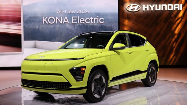 FILE PHOTO: The Hyundai Kona Electric is unveiled at the New York International Auto Show in Manhattan, New York.  (Reuters)