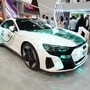 The Audi RS e-tron GT was unveiled at the Arabian Travel Market Conference in Dubai in the white and green livery