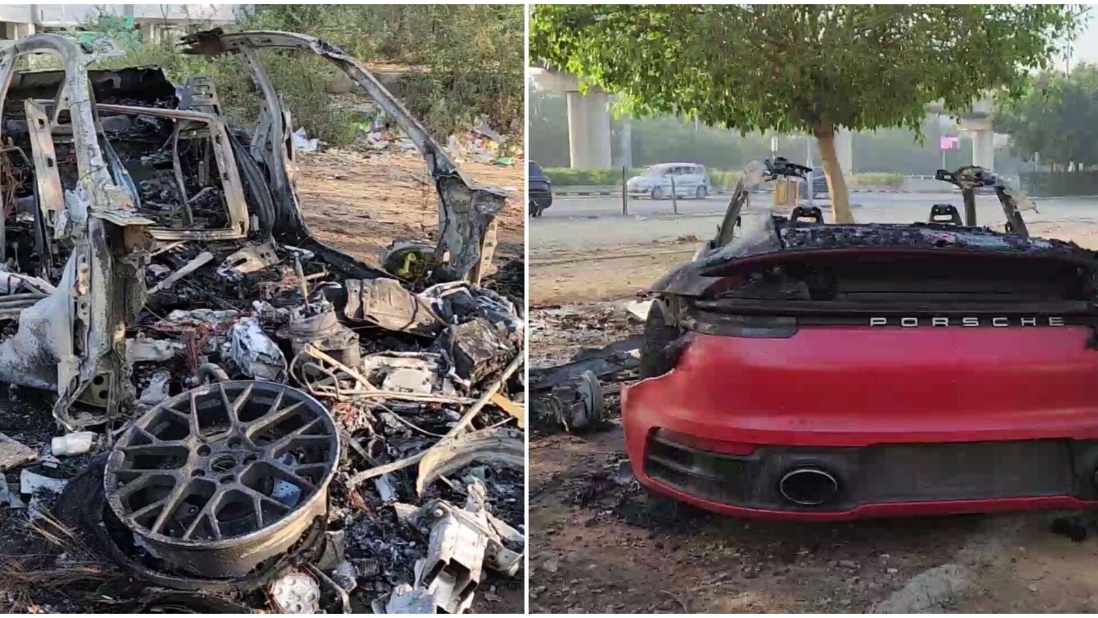 Speeding Porsche burns to ashes after hitting divider, tree in Gurugram ...