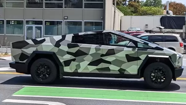 Tesla Cybertruck wears camouflage wrap, looks like ready for a jungle ...