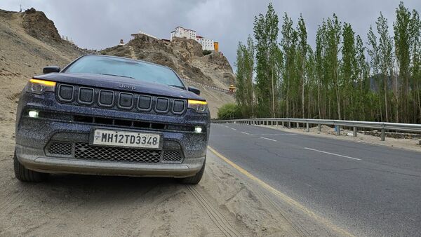 First view of Thiksey Monastery. The monetary offers breathtaking views of Leh. Jeep Compass