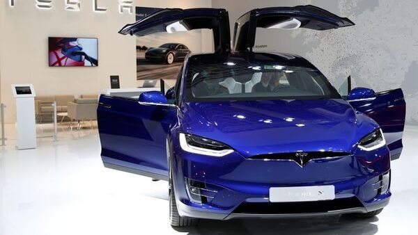Data map: A Tesla Model X electric car was unveiled at the Brussels Motor Show in Belgium.