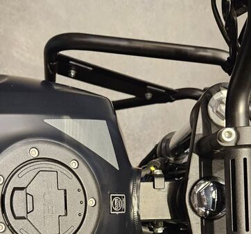 The fuel tank of Royal Enfield Himalayan with ‘upto E20 petrol’ sticker. Royal Enfield Himalayan