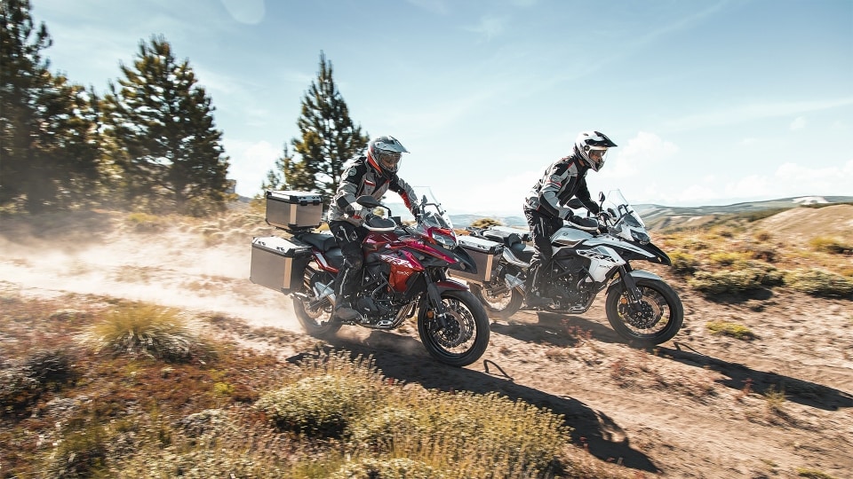 The Benelli TRK 502X is a more off-road version with spoked wheels