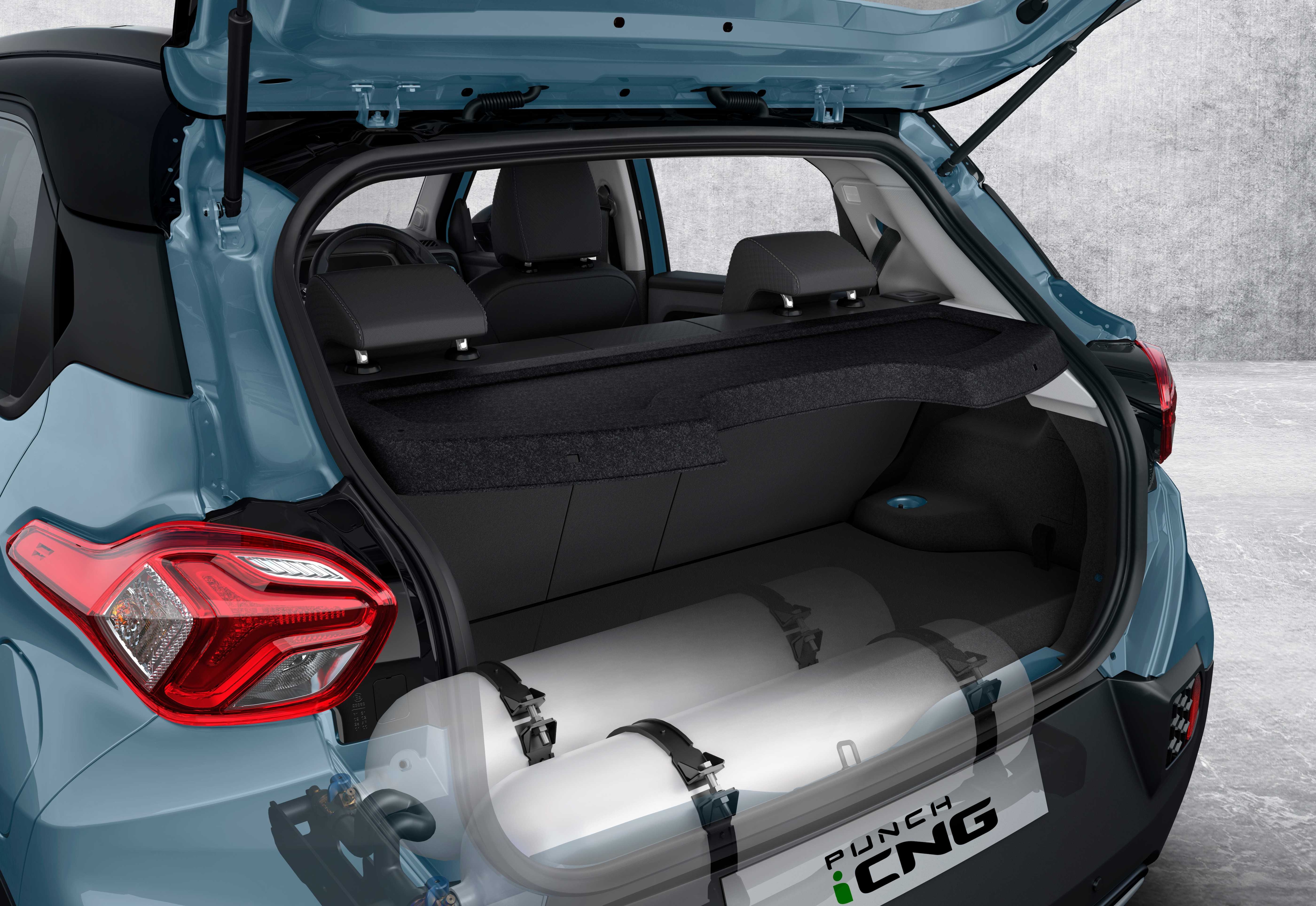 The cylinder are placed below the cargo area in the boot on the Tiago and Tigor, as seen on the Punch iCNG version above