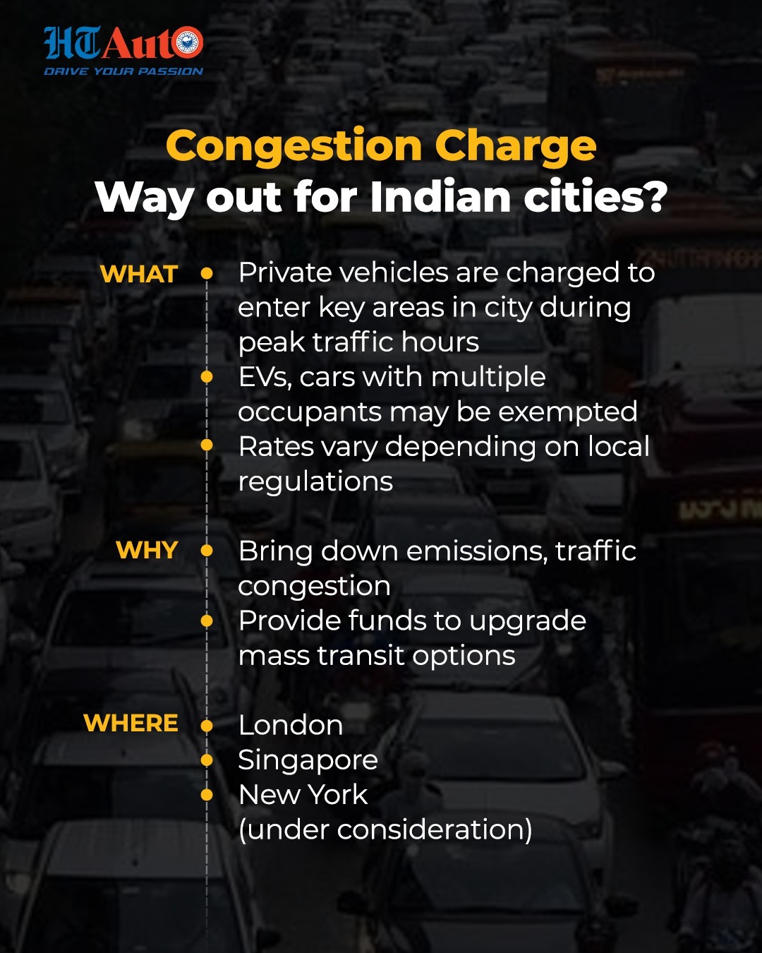 Here is a quick explanation of congestion charge fees charged by many global cities across the world. Congestion charge