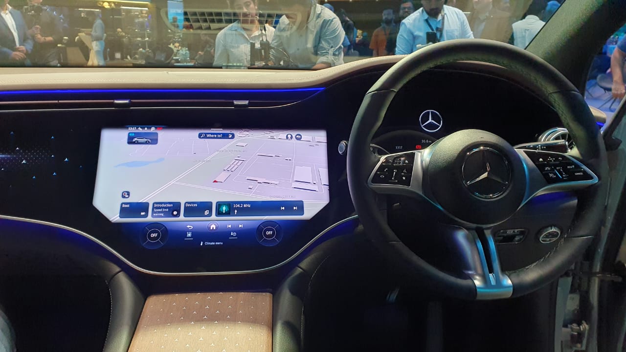 The 2023 Mercedes EQE gets the Hyperscreen that encompasses three displays under the same wide panel 2023 Mercedes EQE Launch India