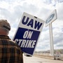 United Auto Workers members strike at the Ford Michigan Assembly Plant in US. This is the first time in history that the UAW is striking all three of the Big Three auto makers, Ford, General Motors, and Stellantis, at the same time. (Getty Images via AFP)