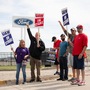 United Auto Workers members strike at the Ford Michigan Assembly Plant and two other carmakers GM and Stellantis continues for fourth consecutive day. (Getty Images via AFP)