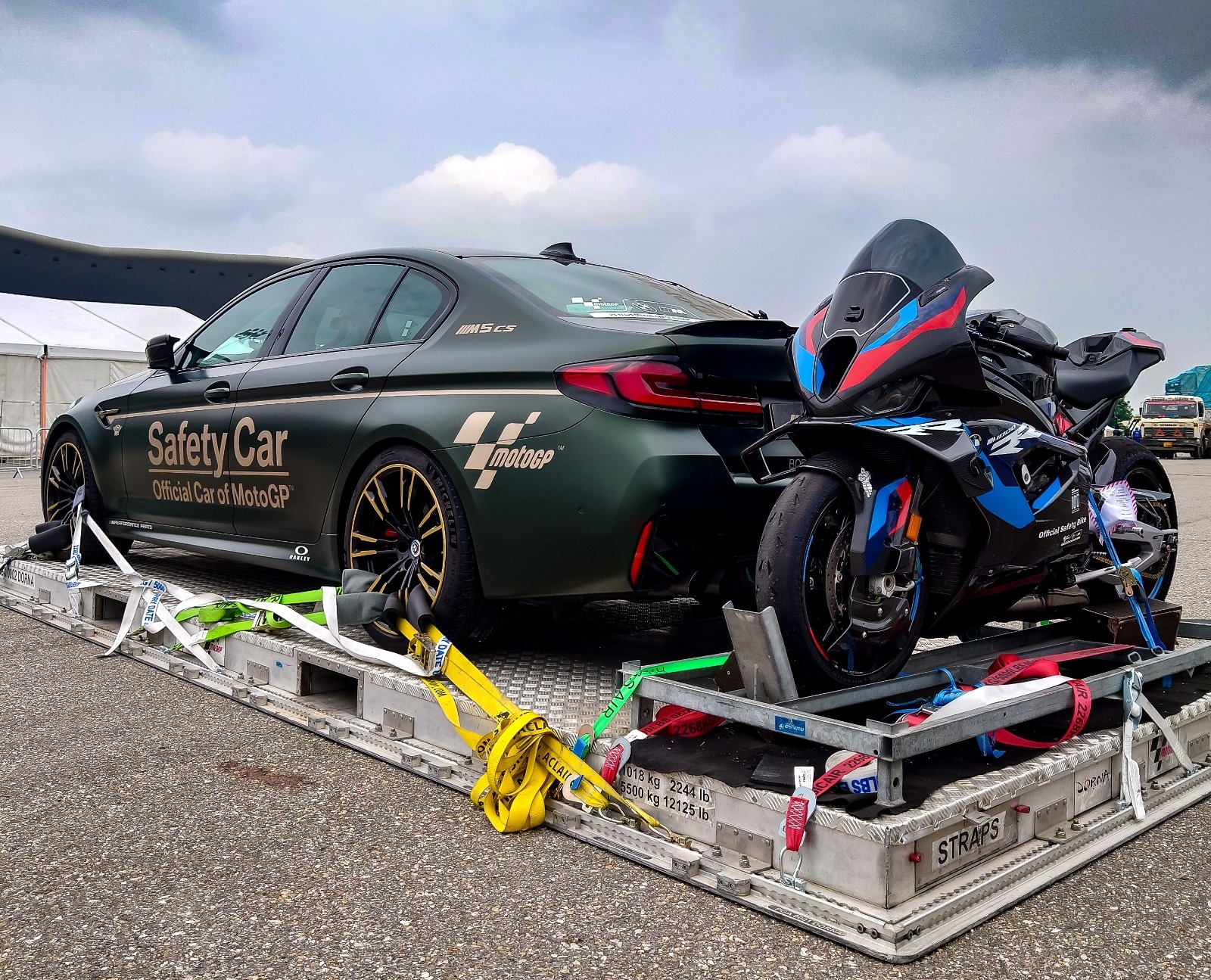 The MotoGP Bharat safety car and bike arrive for the big showdown this weekend