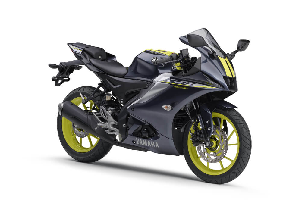 The 2024 Yamaha R15 V4 for Japan also gets the neon yellow and Dark Bluish Gray Metallic shade