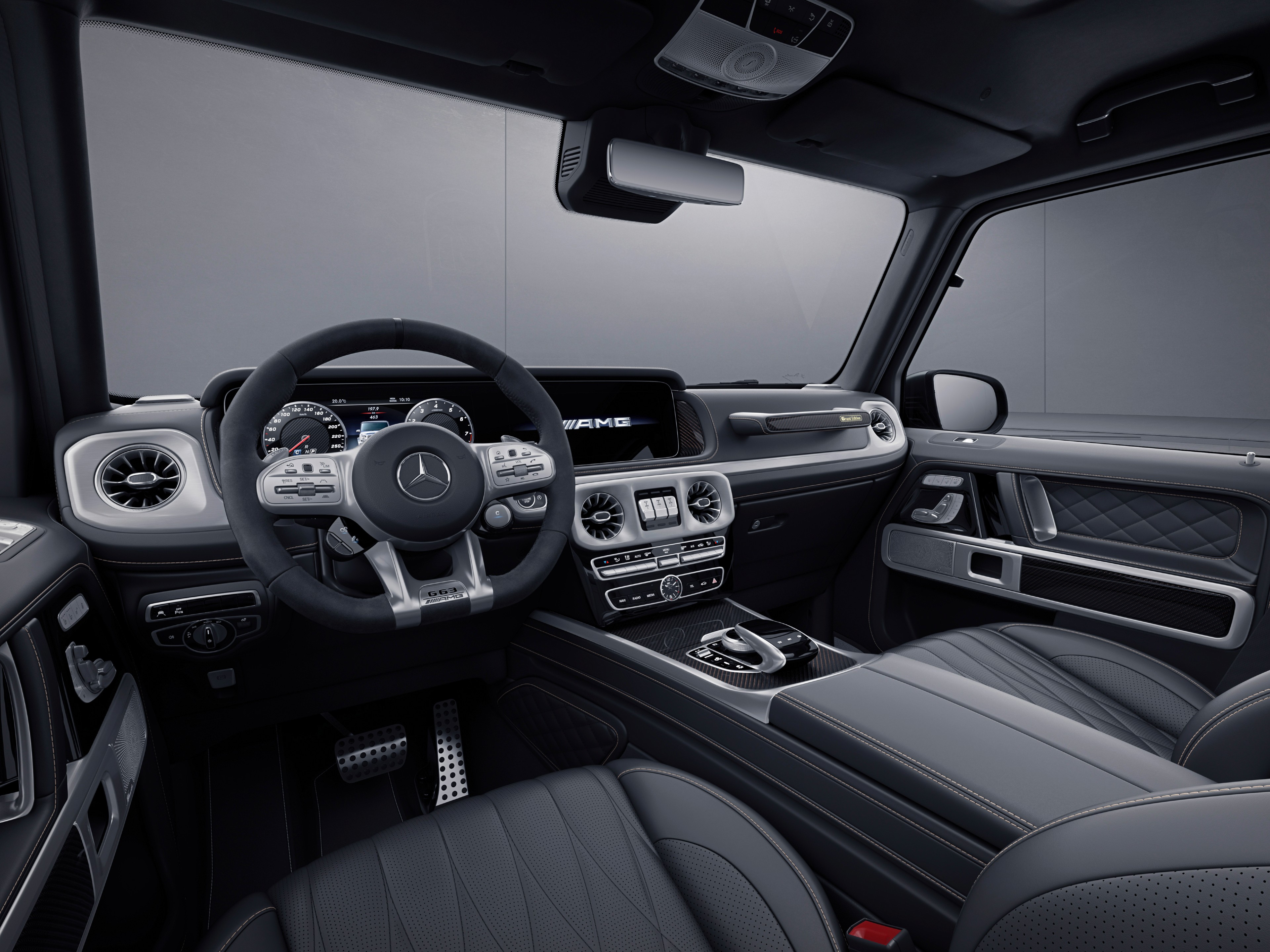The cabin gets the black and gold treatment with Nappa leather upholstery and special 'Grand Edition' badging Mercedes-AMG G 63 Grand Edition Cabin