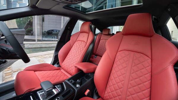 Fine Nappa leather upholstery in Magma Red elevates the premium feel in the cabin of the Audi S5 Sportback Platinum Edition.