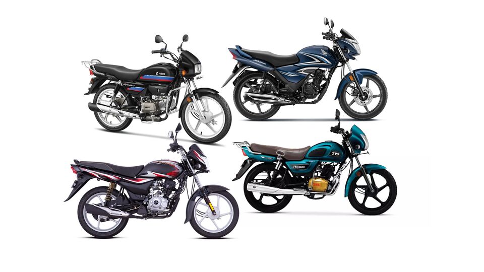 Hero Splendor Plus and TVS Radeon and Bajaj Platina 100 and Honda Shine 125