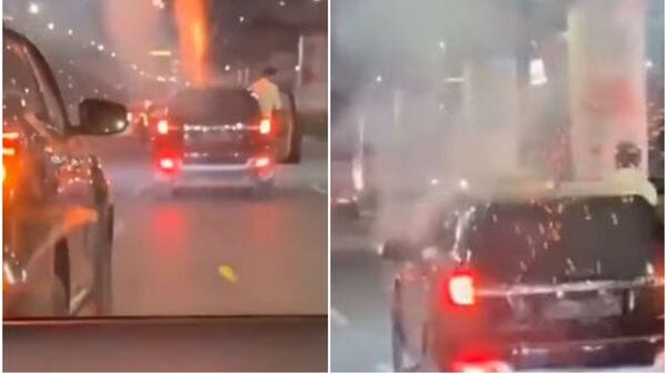 Watch: Youths burst crackers from moving car in Gurugram | HT Auto